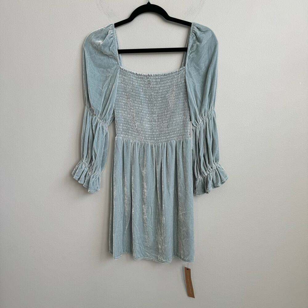 NEW Reformation Albi Long Sleeve Velvet Mini Dress in Turquoise Size XS - Picture 8 of 11
